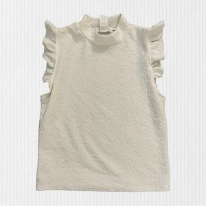 Caution to the Wind Mock Turtleneck Ruffle Sleeve Short Sleeve Top